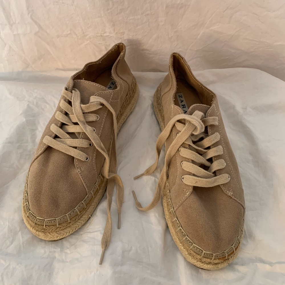 Zara Trafaluc espadrilles lace up flats EU39 suede upper